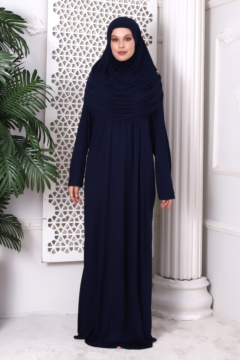One-Piece Muslim Prayer Dress with Hijab | Full Coverage Islamic Dress | Prayer Abaya with Attached Scarf -Ihvan