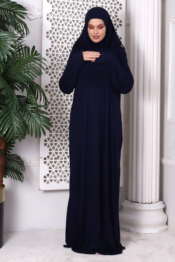 One-Piece Muslim Prayer Dress with Hijab | Full Coverage Islamic Dress | Prayer Abaya with Attached Scarf -Ihvan