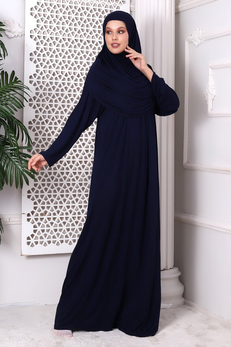 One-Piece Muslim Prayer Dress with Hijab | Full Coverage Islamic Dress | Prayer Abaya with Attached Scarf -Ihvan