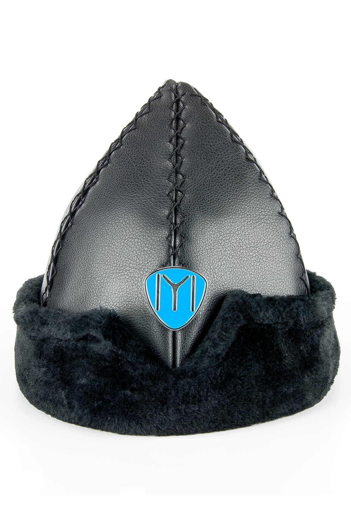 Ottoman Bork Hat | Black Faux Leather & Black Fur Winter Cap | Turkish Heritage Ertugrul Hat - Ihvan