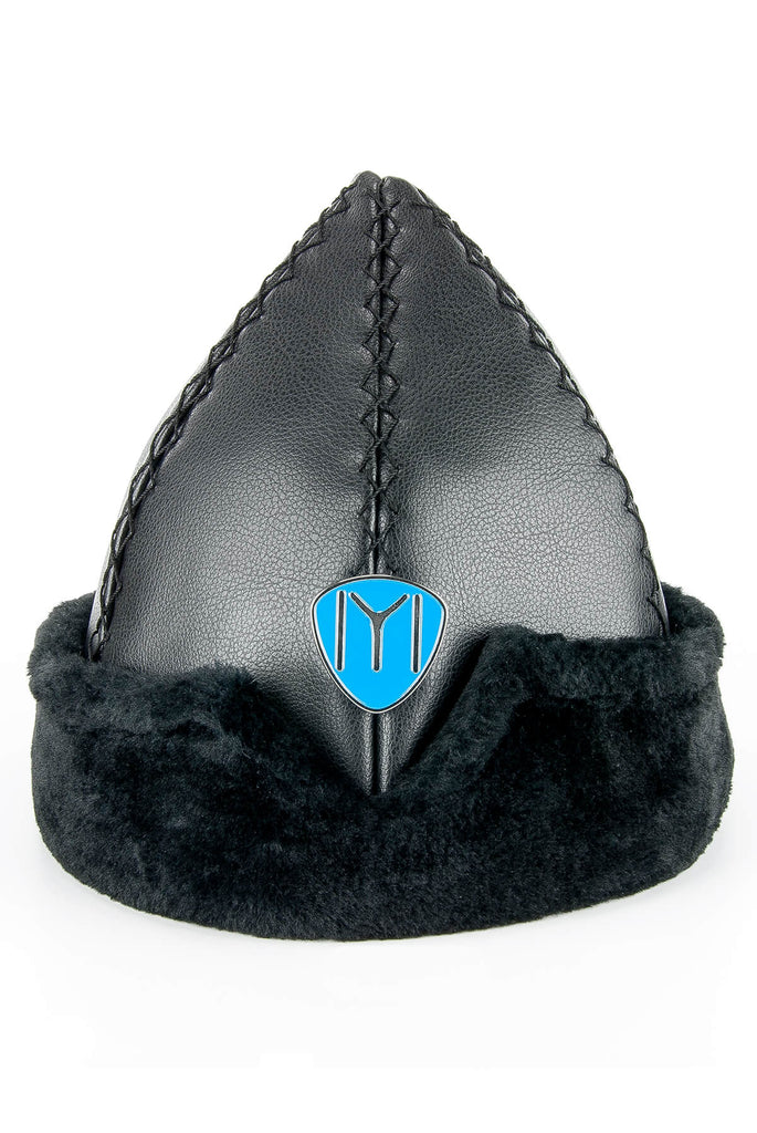 Ottoman Bork Hat | Black Faux Leather & Black Fur Winter Cap | Turkish Heritage Ertugrul Hat - Ihvan