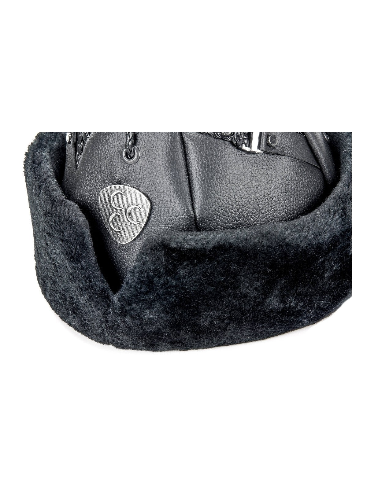 Turkish Ertugrul Ottoman Black Leather and Fur Winter Bork Hat, Three Creasent Design - ihvan