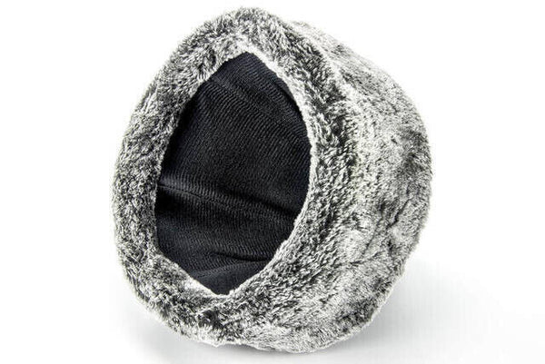 Turkish Ottoman Bork Hat, Ertugrul Leather Fur Winter Cap, Grey Faux Fur and Black Faux Leather - ihvan