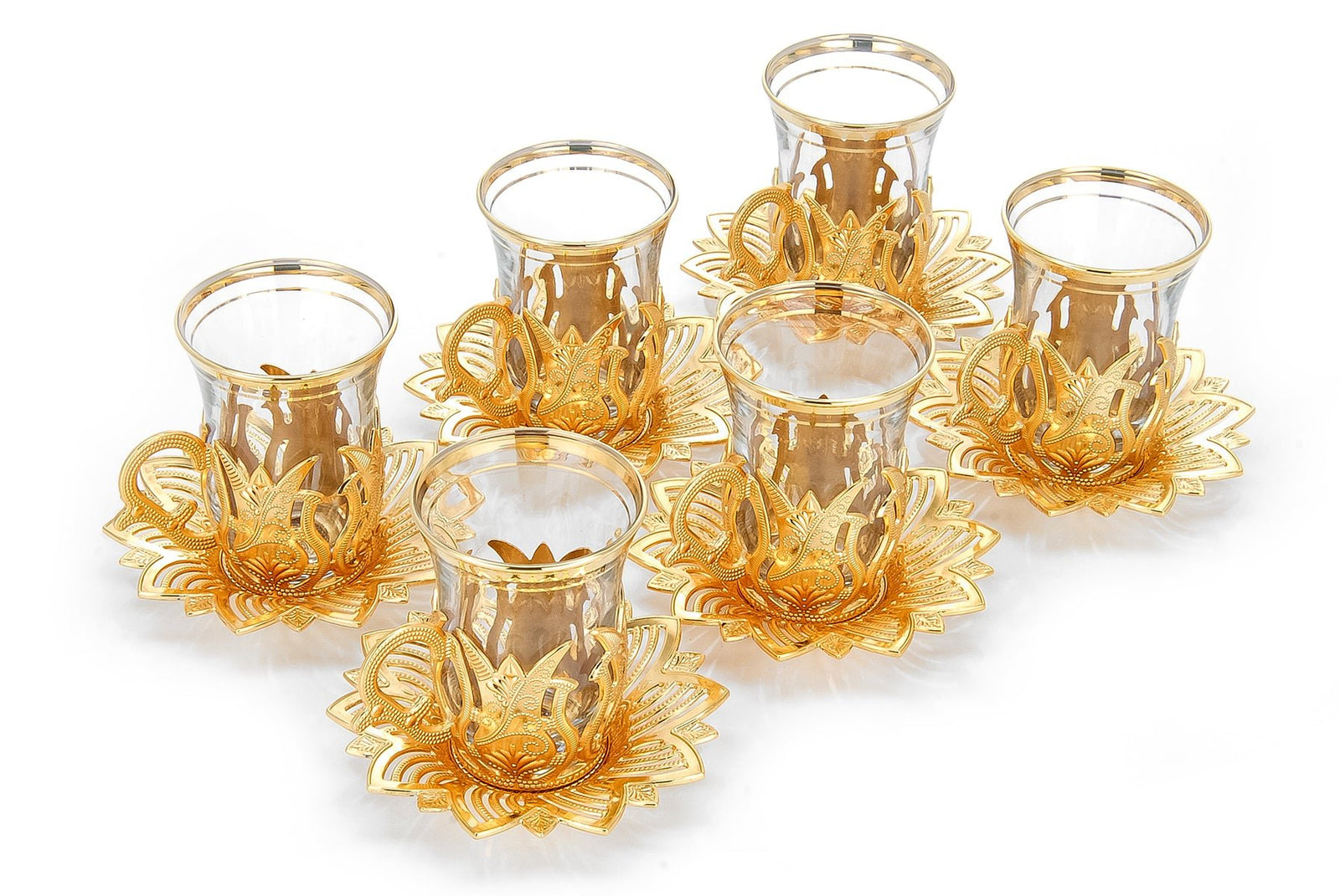12 Piece Turkish Nostalgic Tea Glasses Set and Saucers for 6 Person, Turkish Tea, Wedding Gifts, Gold - ihvan