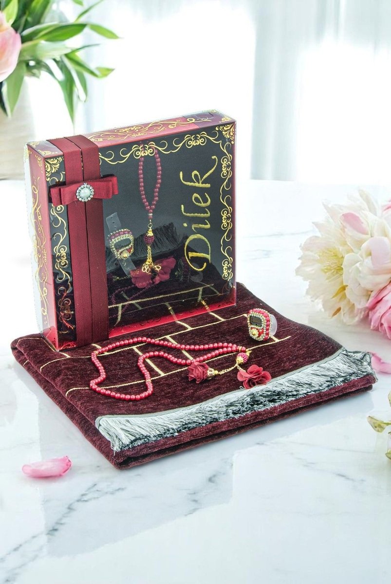 Prayer Rug Gift Set for Mom | (Sajadah | Tasbih | Counter | Decorative Gift Box ) - Ihvan