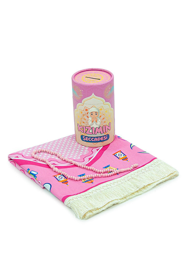 Pink Kids Prayer Mat  | Girls' Prayer Rug (Sajadah, Janamaz) | Tasbih | Coin Box - Ihvan