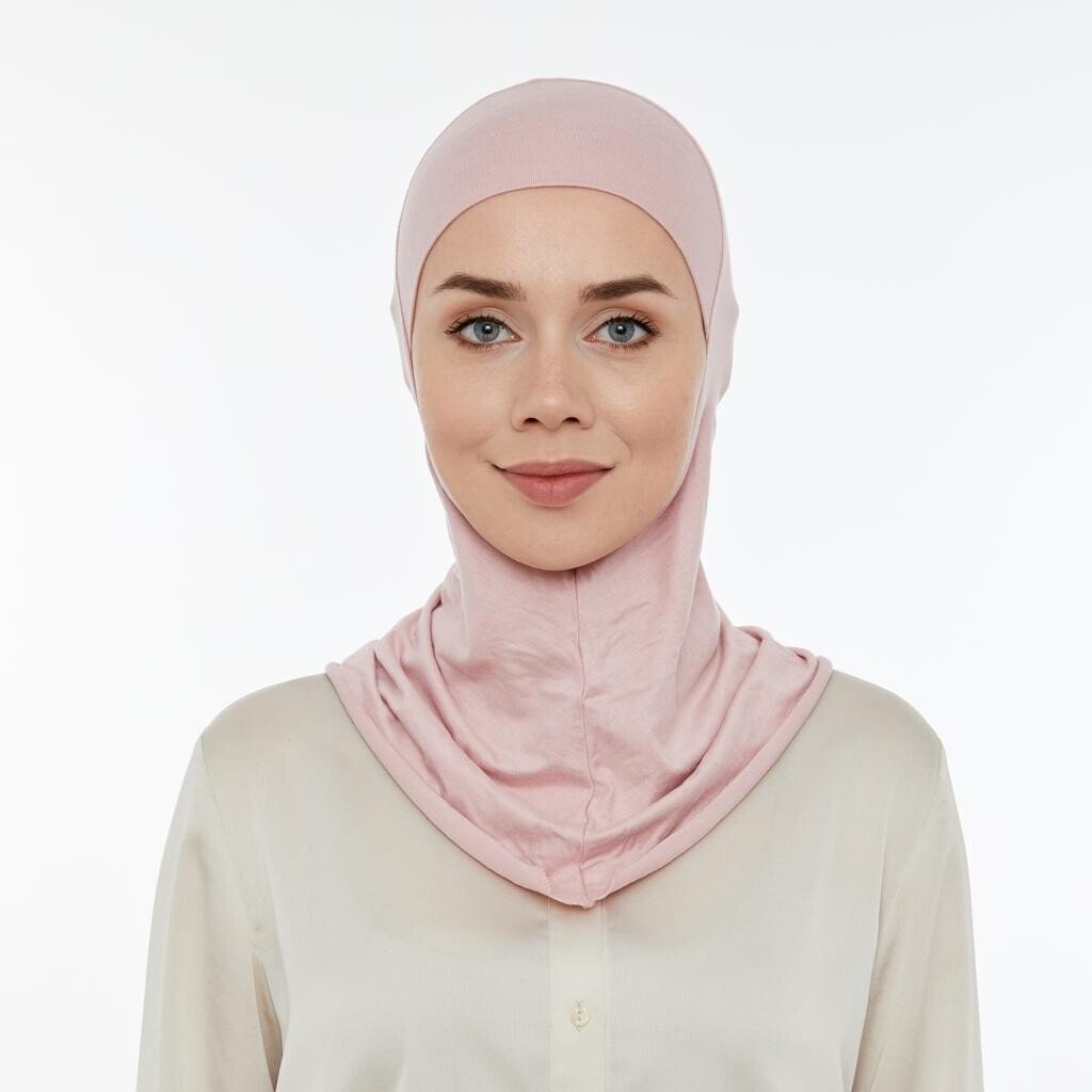 Hijab Undercap with Neck Collar | Practical Full Coverage Lycra Bonnet for Muslim Women - Pink - Ihvan