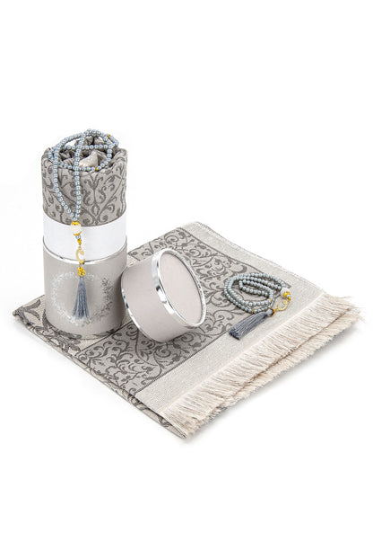 Refined Silky Muslim Prayer Rug Set (Sajadah | Tasbih | Cylinder Gift Box) - Ihvan