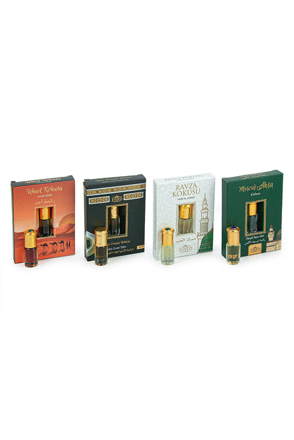4-Piece Islamic Essence Set | Uhud, Kaaba, Ravza & Al Aqsa Fragrance | Alcohol-Free Slim Attar Roll-Ons - Ihvan