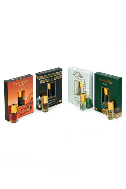 4-Piece Islamic Essence Set | Uhud, Kaaba, Ravza & Al Aqsa Fragrance | Alcohol-Free Slim Attar Roll-Ons - Ihvan