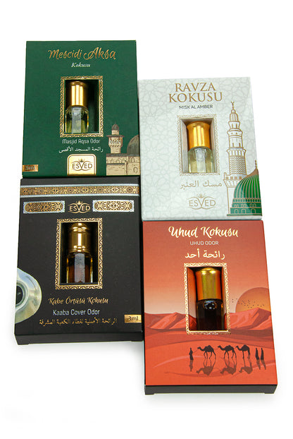 4-Piece Islamic Essence Set | Uhud, Kaaba, Ravza & Al Aqsa Fragrance | Alcohol-Free Slim Attar Roll-Ons - Ihvan
