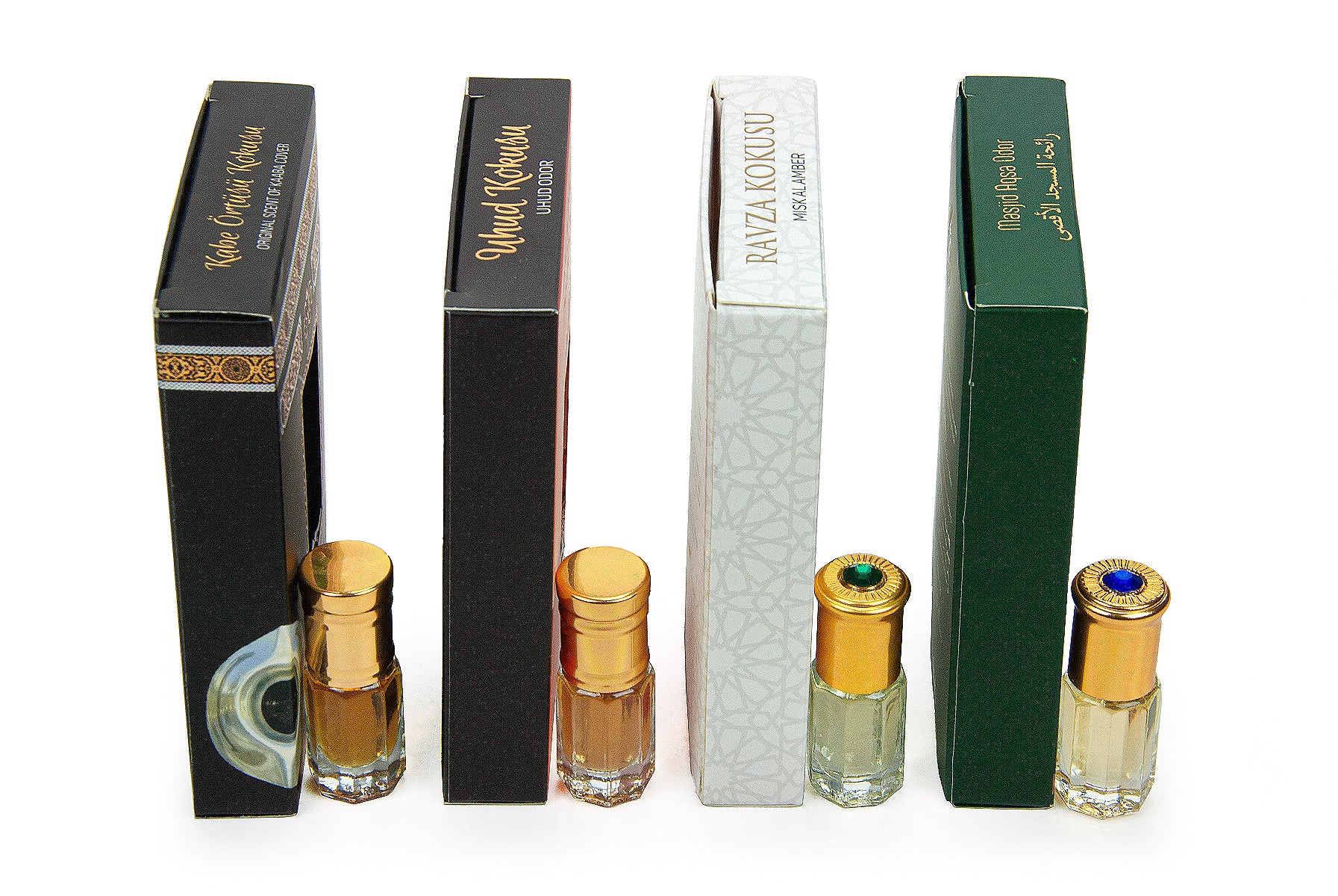 4-Piece Islamic Essence Set | Uhud, Kaaba, Ravza & Al Aqsa Fragrance | Alcohol-Free Slim Attar Roll-Ons - Ihvan