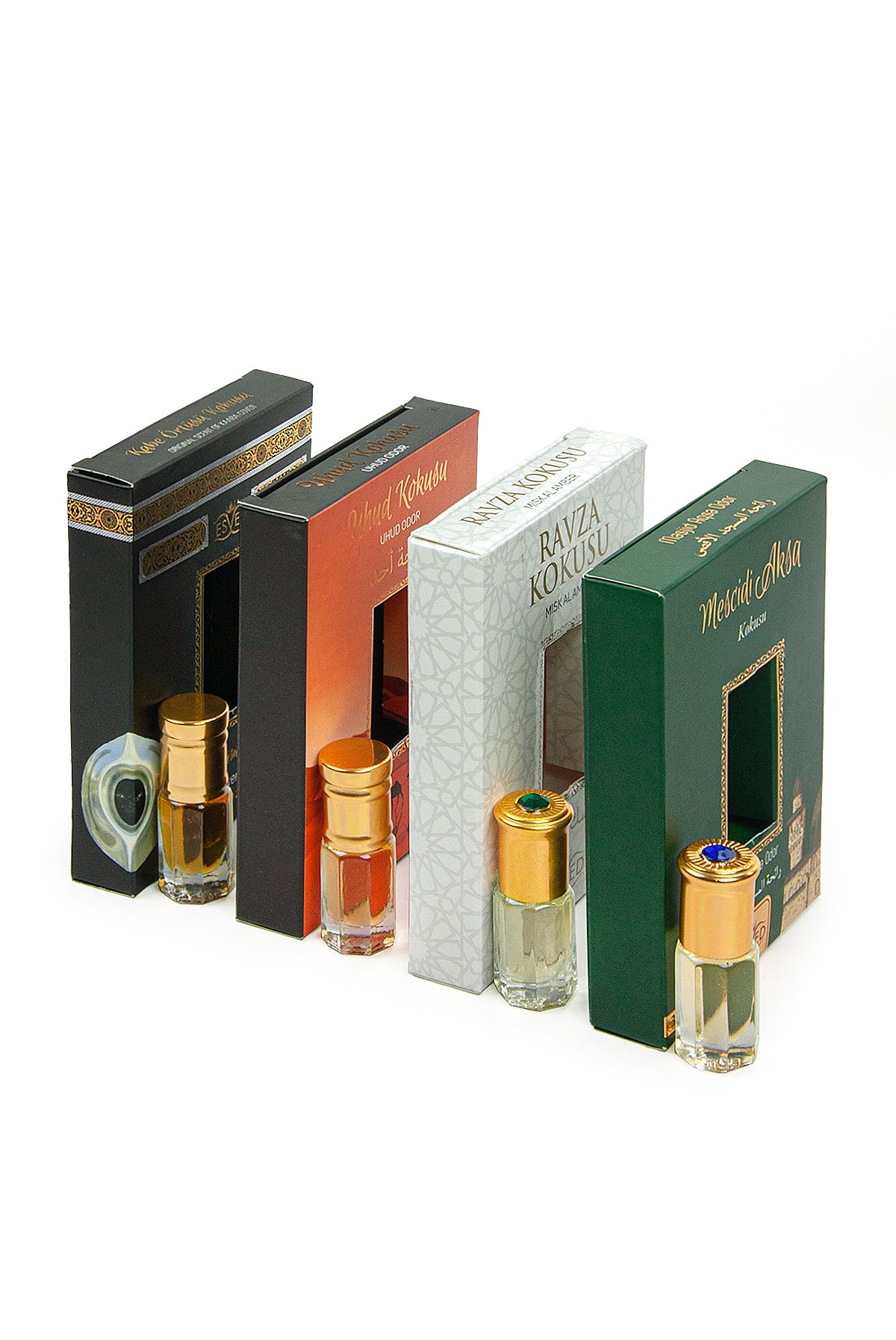 4-Piece Islamic Essence Set | Uhud, Kaaba, Ravza & Al Aqsa Fragrance | Alcohol-Free Slim Attar Roll-Ons - Ihvan