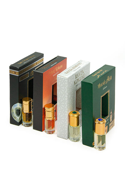 4-Piece Islamic Essence Set | Uhud, Kaaba, Ravza & Al Aqsa Fragrance | Alcohol-Free Slim Attar Roll-Ons - Ihvan