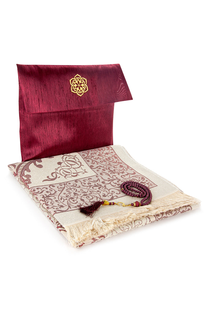 Elegant Travel Prayer Rug Set (Sajadah | Tasbih | Pouch Bag ) - Ihvan