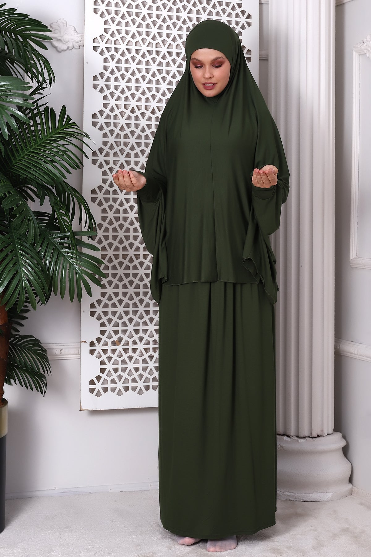 Two-Piece Muslim Prayer Dress for Women | Modest Islamic Abaya Set with Skirt and Hijab - Ihvan