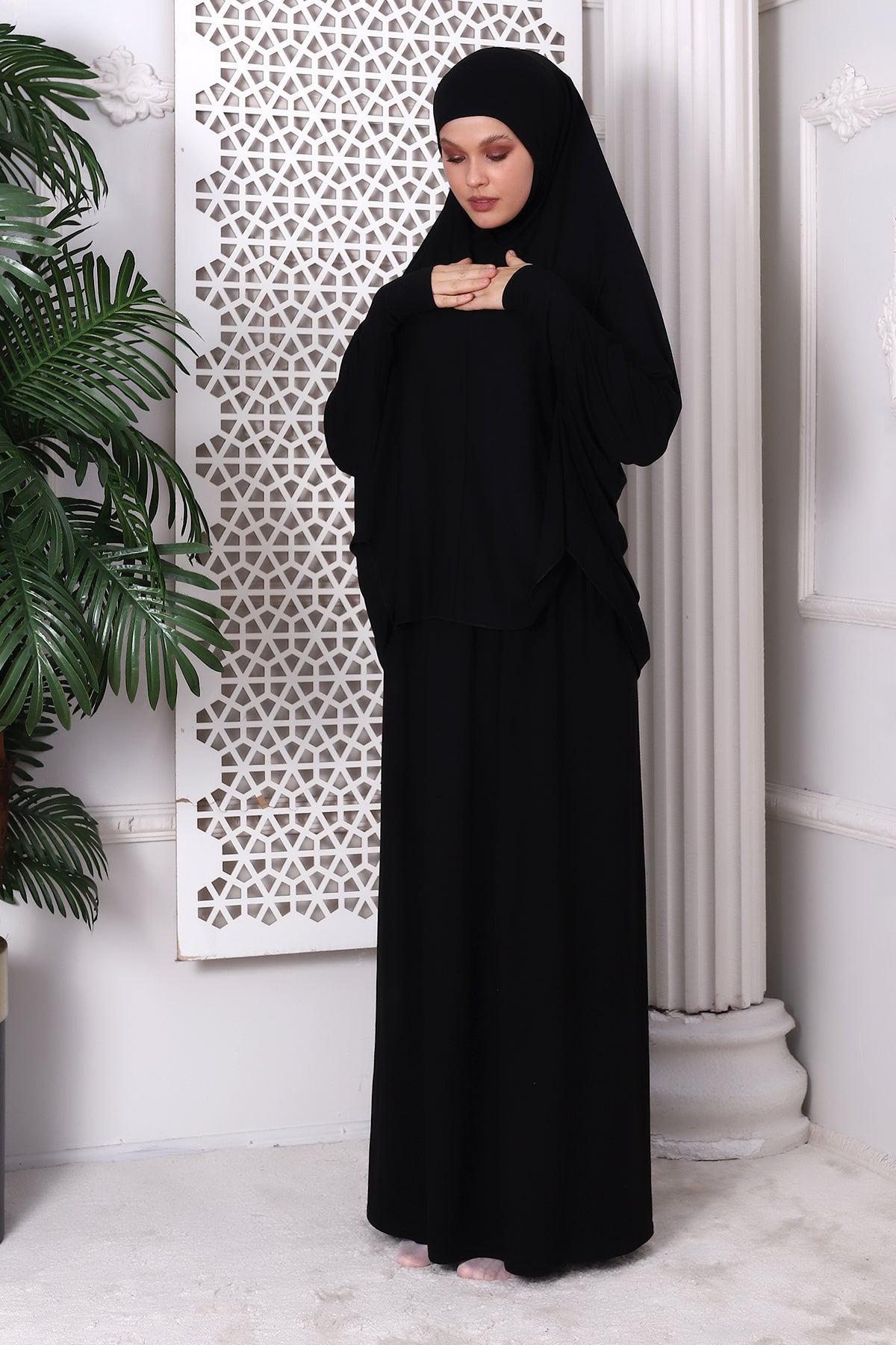 Two-Piece Muslim Prayer Dress for Women | Modest Islamic Abaya Set with Skirt and Hijab - Ihvan