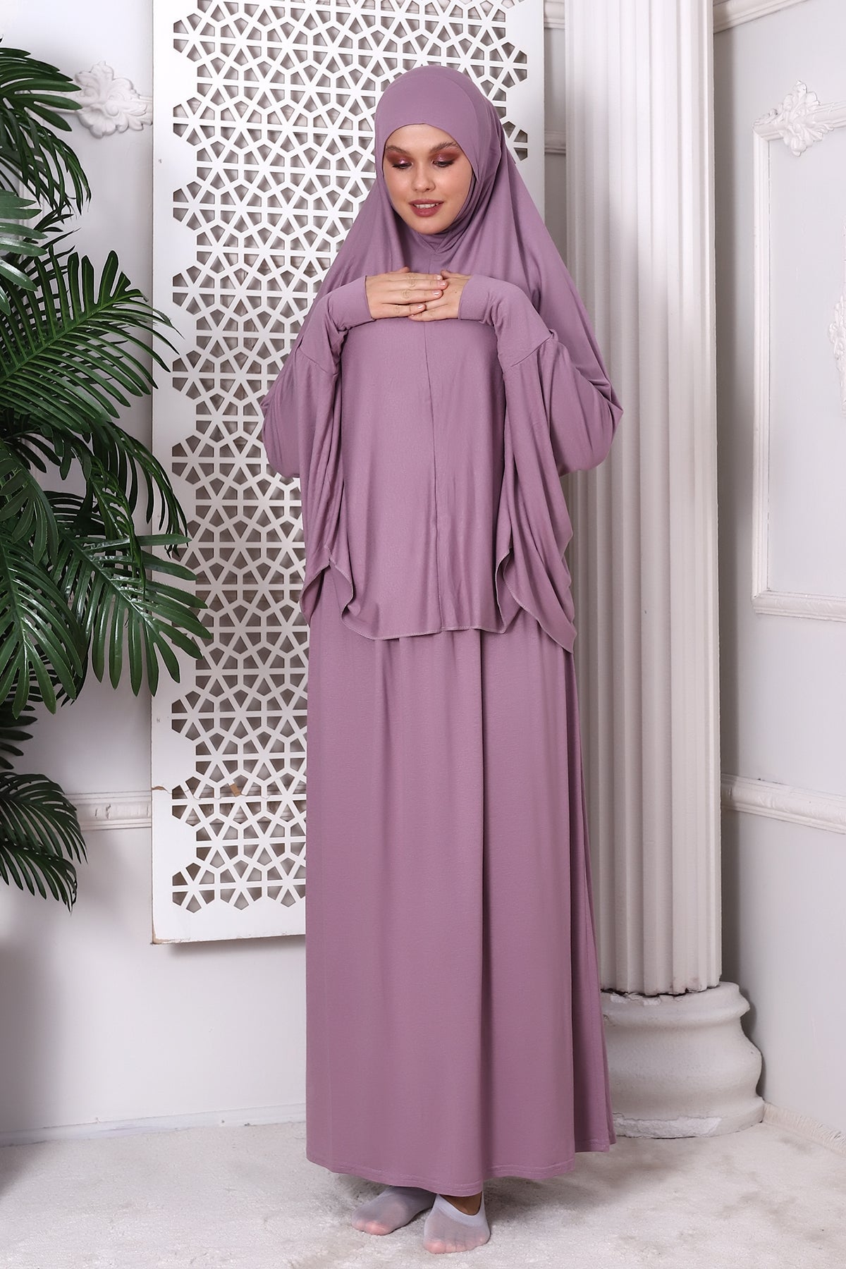 Two-Piece Muslim Prayer Dress for Women | Modest Islamic Abaya Set with Skirt and Hijab - Ihvan