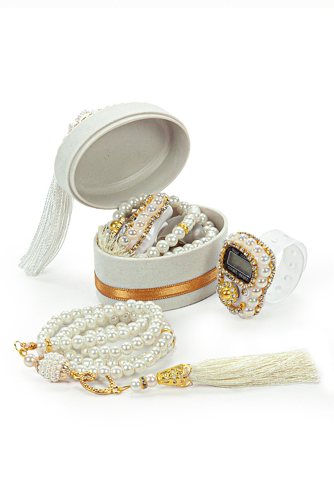 Islamic Finger Counter and Prayer Beads with Velvet Box, Hajj and Umrah Gift - ihvan