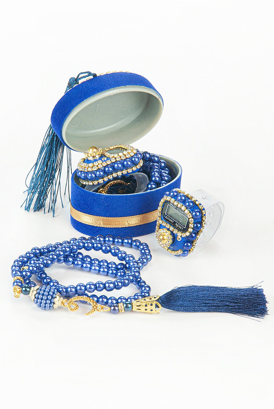 Islamic Finger Counter and Prayer Beads with Velvet Box, Hajj and Umrah Gift - ihvan