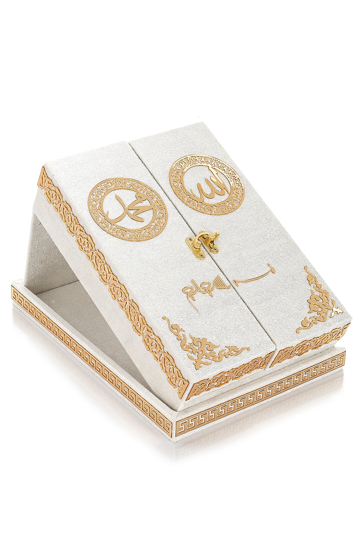 Velvet Covered Holy Quran Set with Double Cover Desktop Stand Box | Islamic Gift for Ramadan, Eid & Nikah - Ihvan
