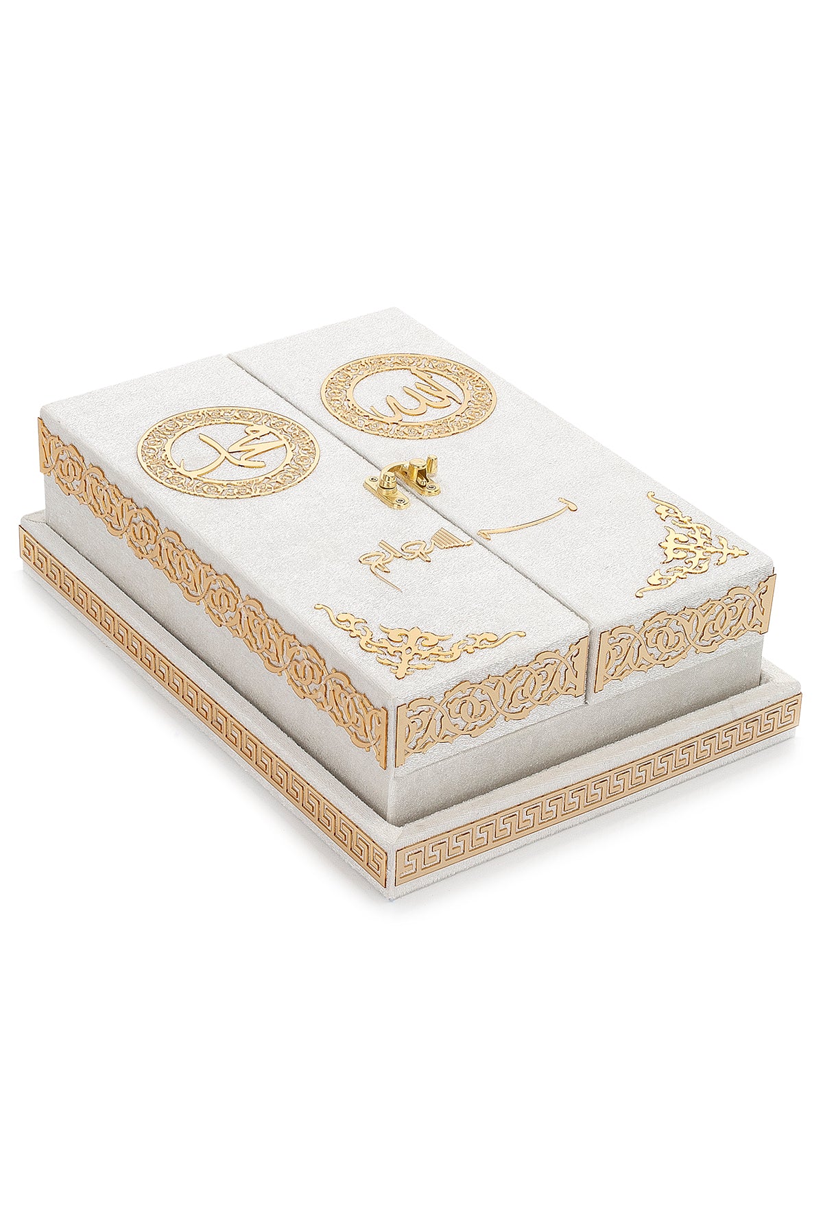 Velvet Covered Holy Quran Set with Double Cover Desktop Stand Box | Islamic Gift for Ramadan, Eid & Nikah - Ihvan