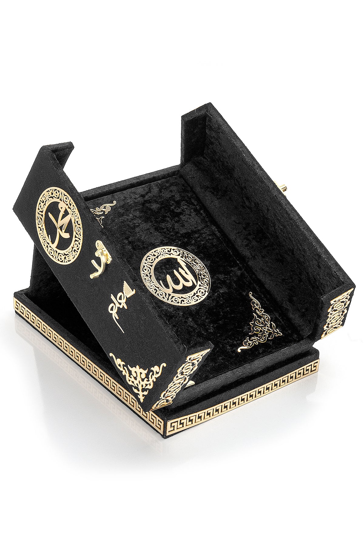 Velvet Covered Holy Quran Set with Double Cover Desktop Stand Box | Islamic Gift for Ramadan, Eid & Nikah - Ihvan