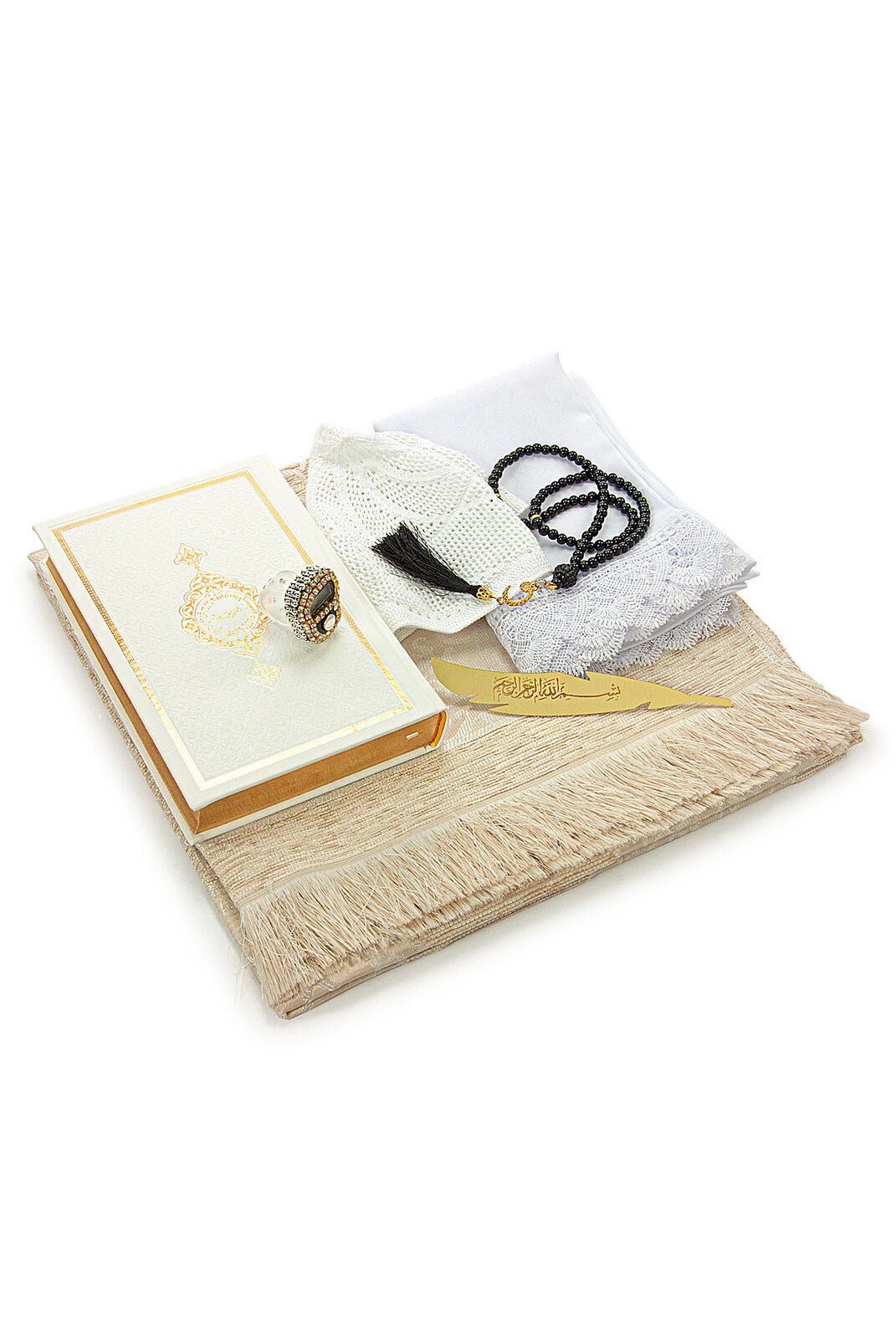 Luxury White Bride Quran Gift Set  | Velvet Box & & Holy Quran & Prayer Rug - Ihvan