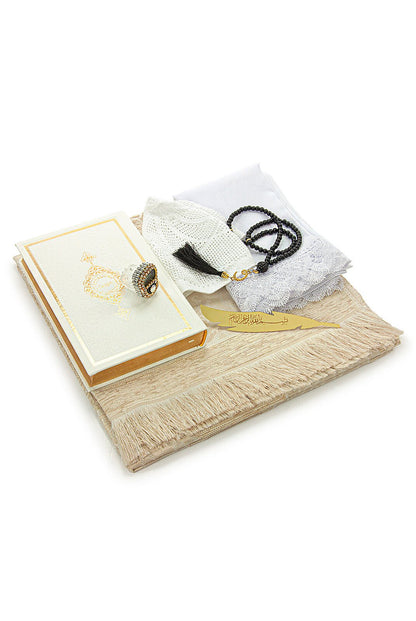 Luxury White Bride Quran Gift Set  | Velvet Box & & Holy Quran & Prayer Rug - Ihvan
