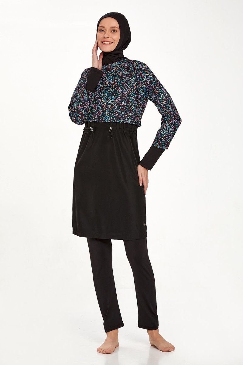 Adasea 1417 Black Crop - Look Full Coverage Hijab Swimsuit - ihvan
