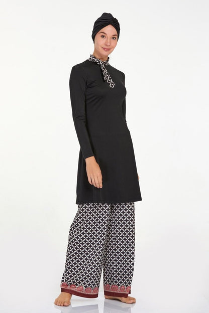 Adasea 4514 - 24 Black Delmar Patterned Modest Swimsuit - ihvan