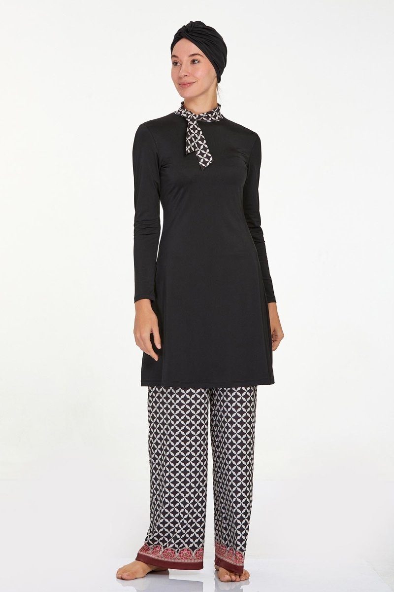 Adasea 4514 - 24 Black Delmar Patterned Modest Swimsuit - ihvan