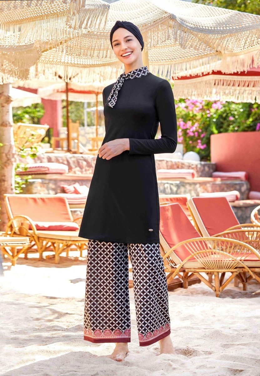 Adasea 4514 - 24 Black Delmar Patterned Modest Swimsuit - ihvan