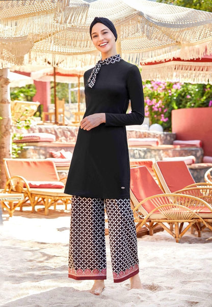 Adasea 4514 - 24 Black Delmar Patterned Modest Swimsuit - ihvan