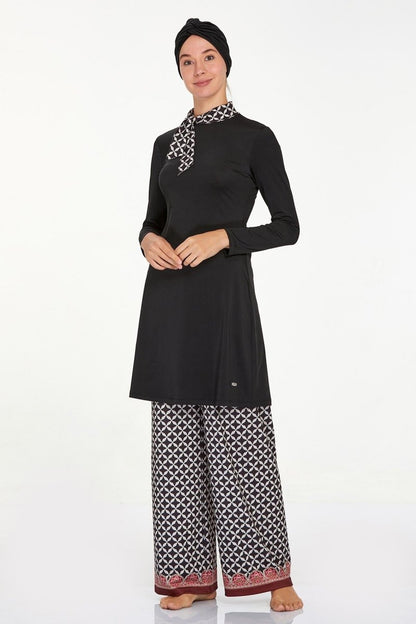Adasea 4514 - 24 Black Delmar Patterned Modest Swimsuit - ihvan