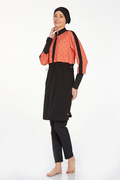 Adasea 4573 - 24 Black Nerea Patterned Modest Swimsuit - ihvan