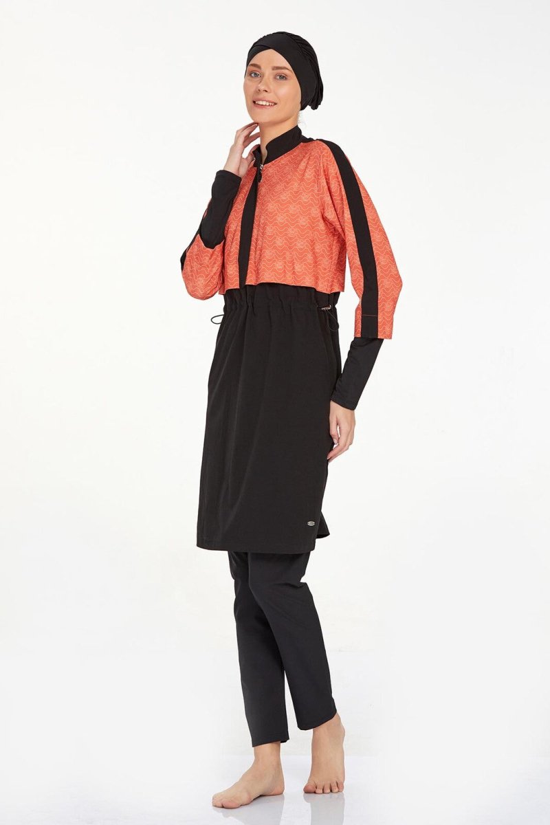 Adasea 4573 - 24 Black Nerea Patterned Modest Swimsuit - ihvan