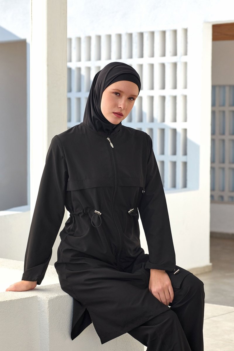 Adasea Ebony Long - Sleeve Full Coverage Swimsuit 1504 - 25 Black - ihvan
