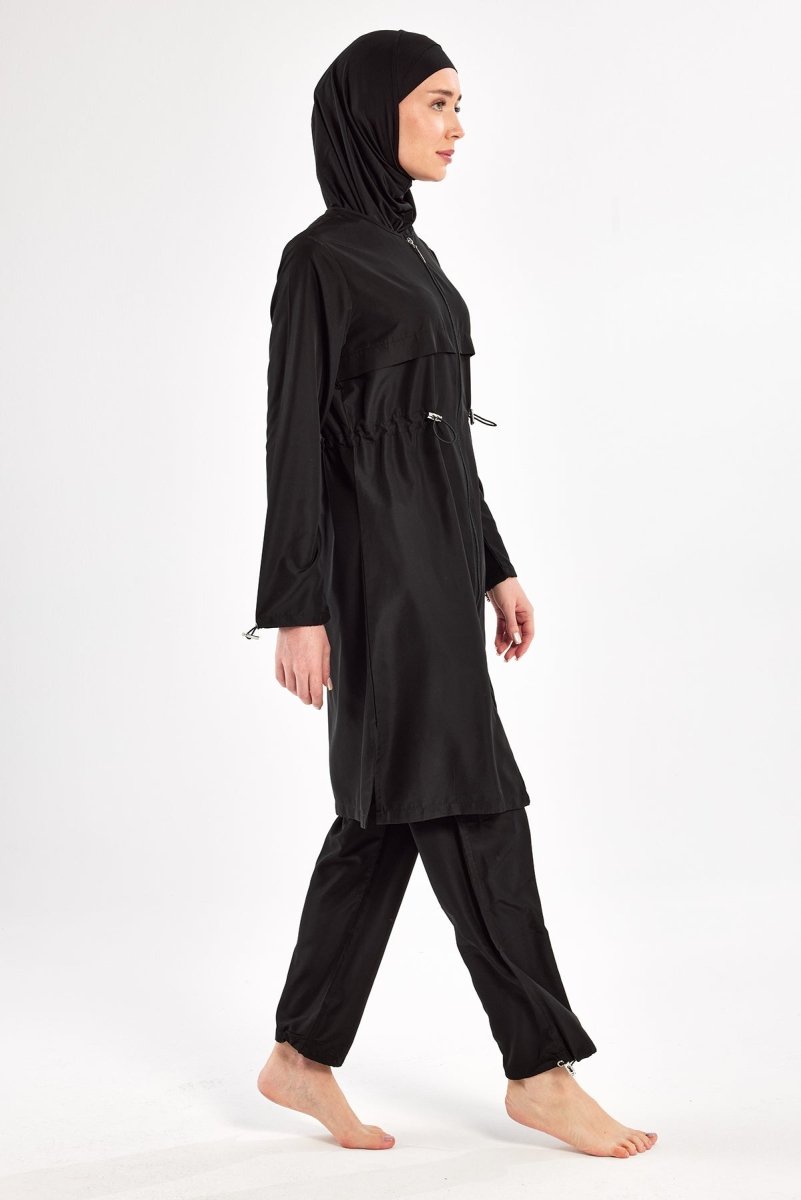 Adasea Ebony Long - Sleeve Full Coverage Swimsuit 1504 - 25 Black - ihvan