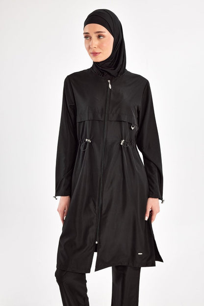Adasea Ebony Long - Sleeved Plus Size Full Coverage Hijab Swimsuit 1504 - 25 - B Black - ihvan