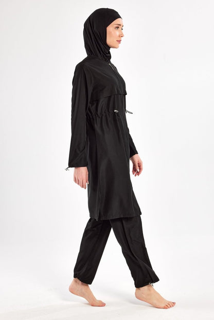 Adasea Ebony Long Sleeved Plus Size Full-Covered Burkini 1504-25-B Black - ihvan