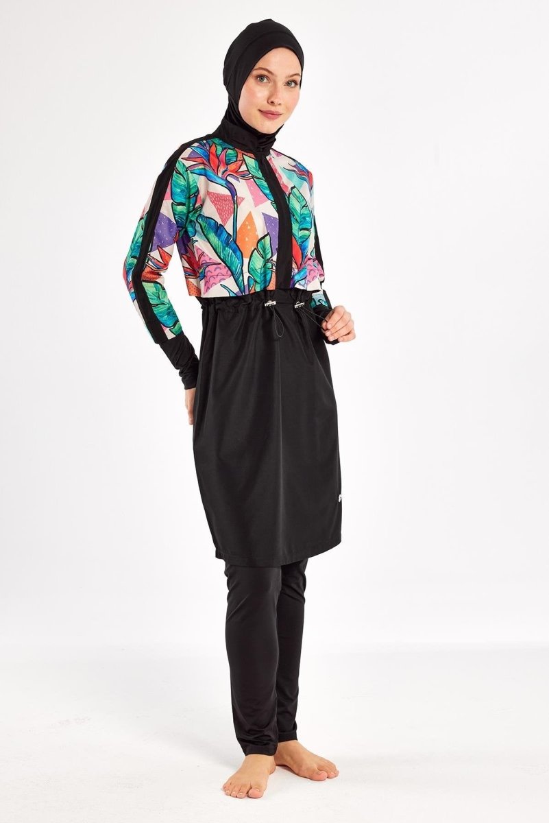 Adasea Sherry Long - Sleeved Full Coverage Hijab Swimsuit 1411 - 25 - Black - ihvan