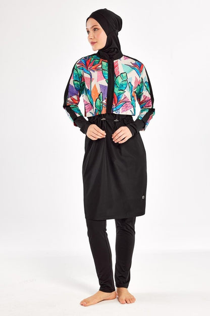 Adasea Sherry Long - Sleeved Full Coverage Hijab Swimsuit 1411 - 25 - Black - ihvan