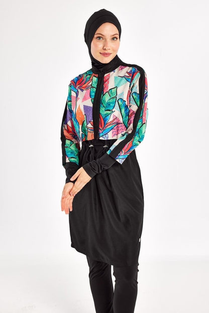 Adasea Sherry Long - Sleeved Full Coverage Hijab Swimsuit 1411 - 25 - Black - ihvan