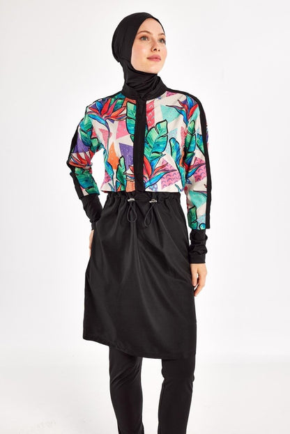 Adasea Sherry Long - Sleeved Full Coverage Hijab Swimsuit 1411 - 25 - Black - ihvan