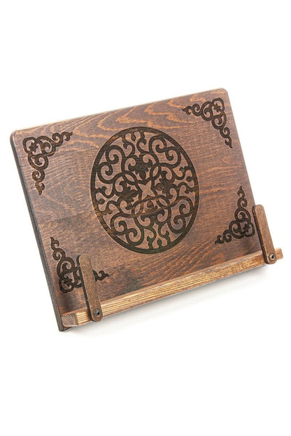 Adjustable Wooden Quran Stand Set with Kaaba Pattern Holy Quran – Handmade Pine Book Holder - ihvan