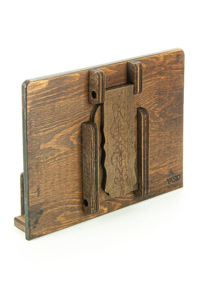 Adjustable Wooden Quran Stand Set with Kaaba Pattern Holy Quran – Handmade Pine Book Holder - ihvan