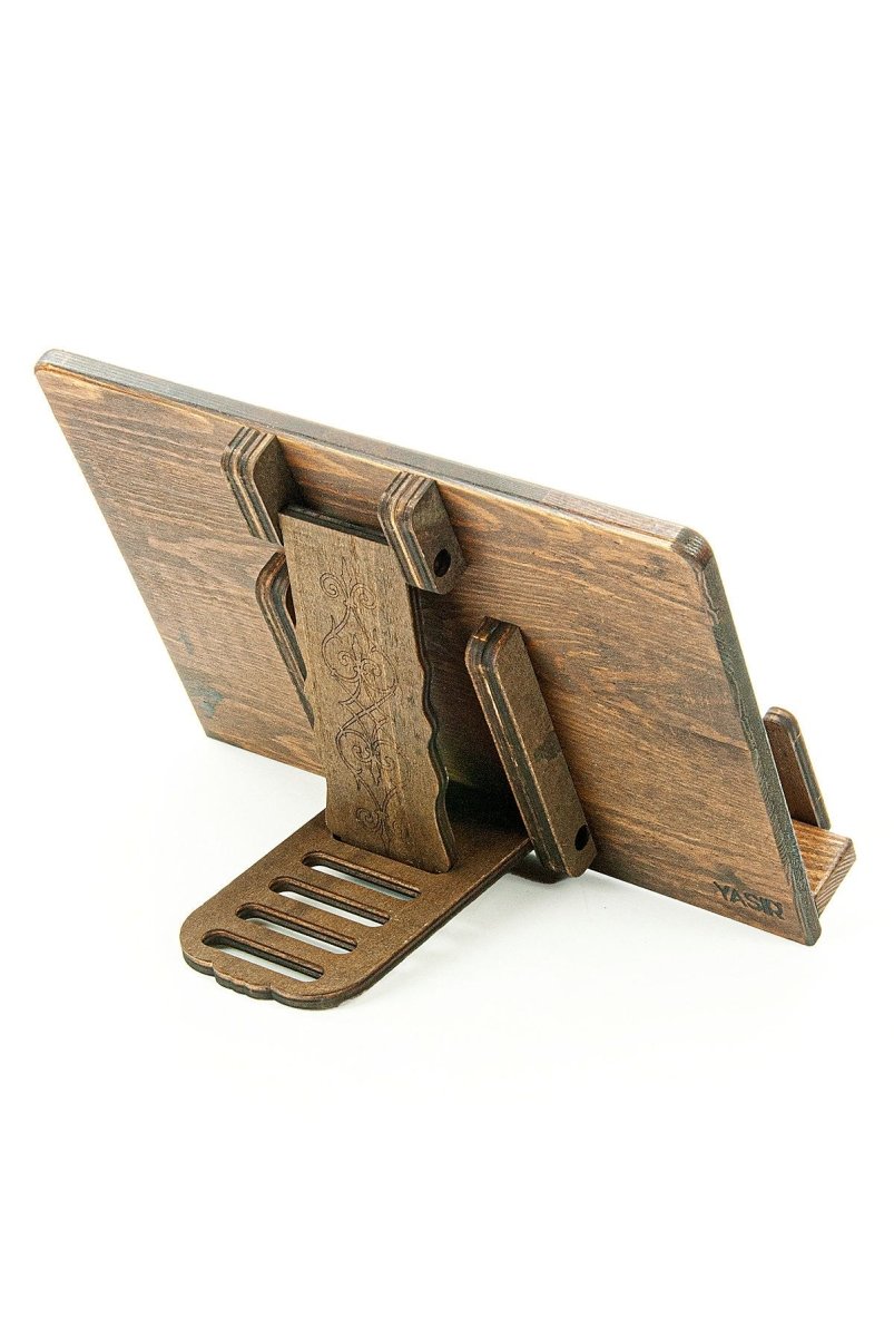 Adjustable Wooden Quran Stand Set with Kaaba Pattern Holy Quran – Handmade Pine Book Holder - ihvan
