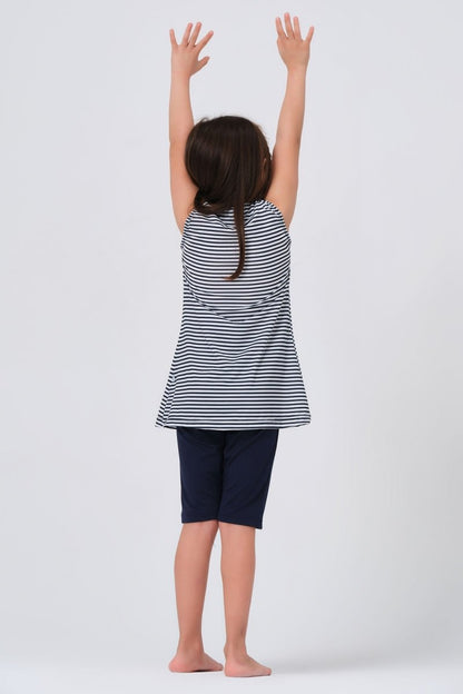 Alfasa 23150 Patterned Sleeveless Navy Blue Kids' Swimsuit - ihvan