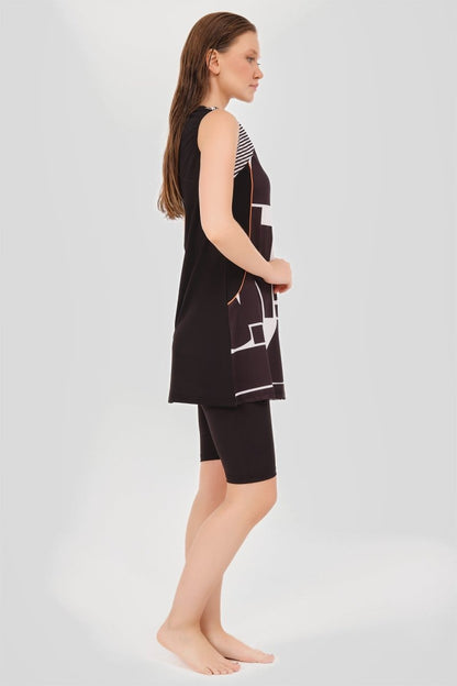 Alfasa 24803-24 Black Sleeveless Semi-Covered Pool Swimsuit - ihvan